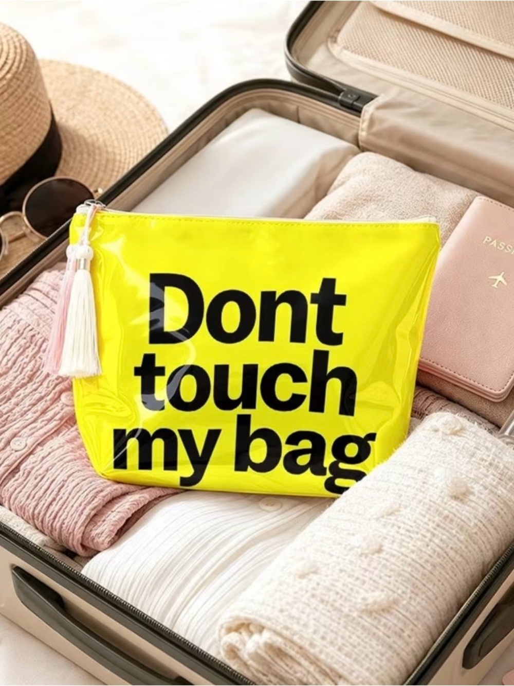 Yellow 'Don't Touch My Bag' Zip Pouch - Picture 2 of 4